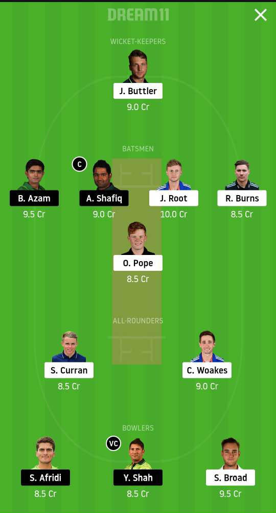   ENG vs PAK Dream11 team - 1