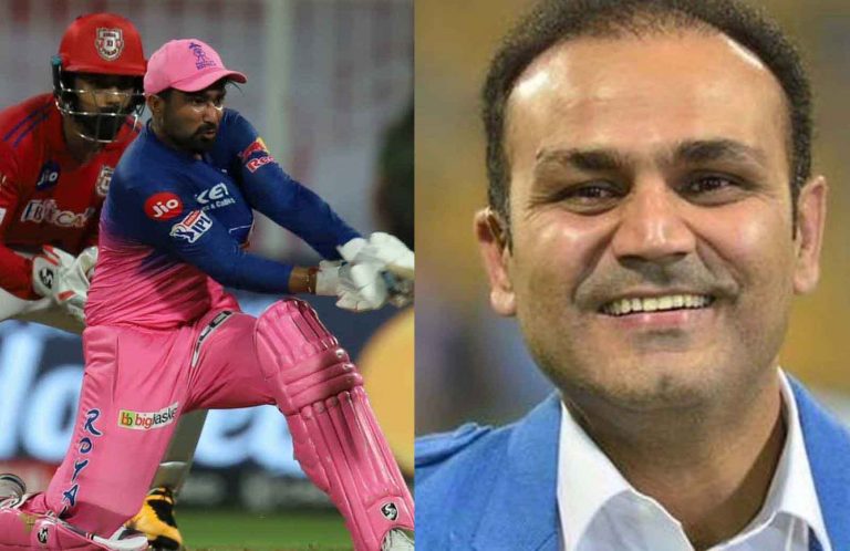 "Mata aa Gayi," Virender Sehwag hilariously reacts to RR all-rounder knock against KXIP