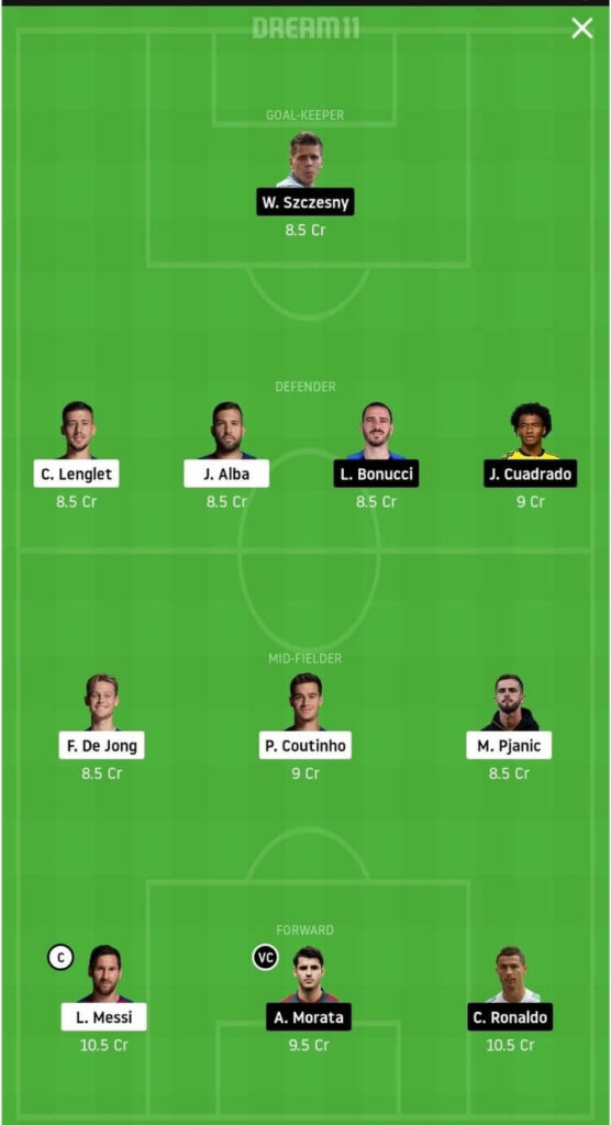 BAR vs JUV Dream11 Match Prediction _ Group G _ Champions League _ Fantasy Football _ 9th Dec 2020 Grand League