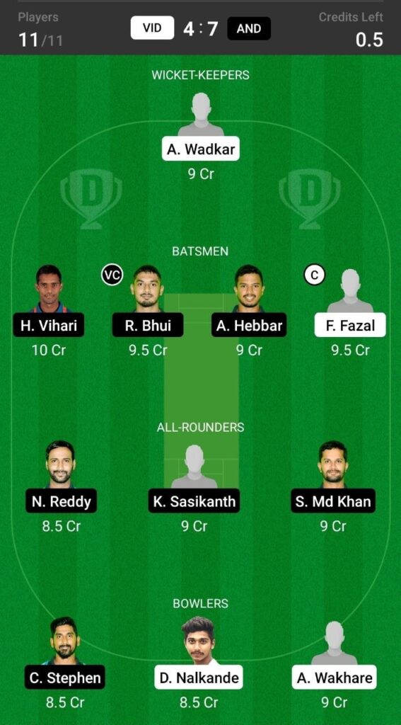 Grand League Team For Vidarbha vs Andhra