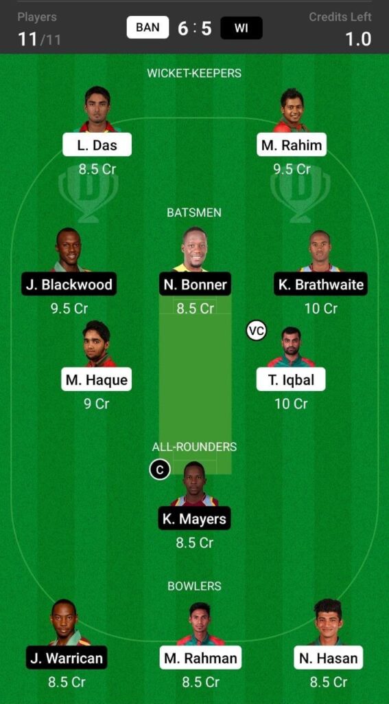 Head To Head Teams For Bangladesh vs West Indies