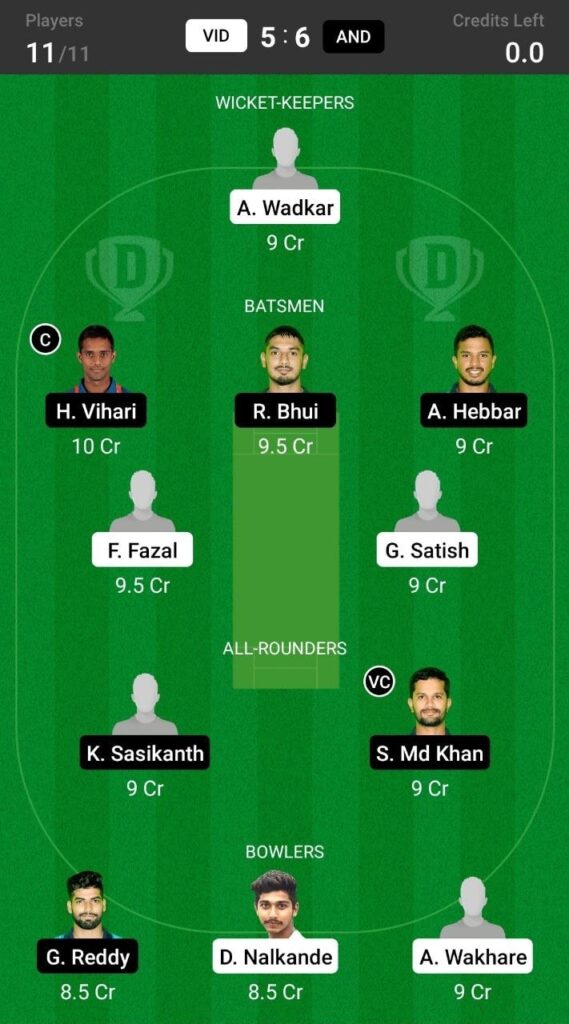 Head To Head Team For Vidarbha vs Andhra