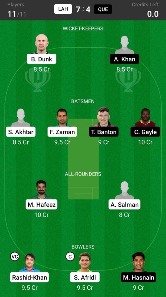 Grand League Team For Lahore Qalandars vs Quetta Gladiators