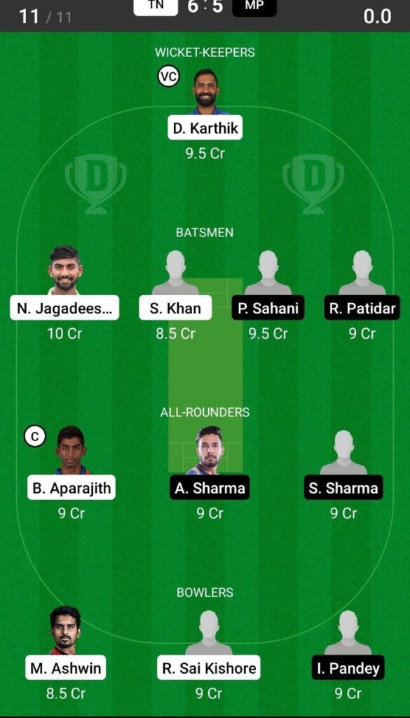 Grand League Team For Tamil Nadu vs Madhya Pradesh