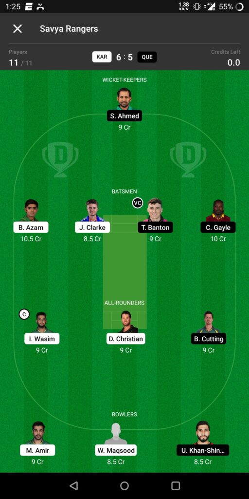 Grand League Team For Karachi vs Quetta Gladiators