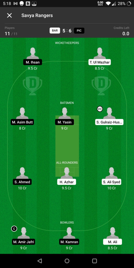 Head To Head Dream11 Team Prediction For BAR vs PIC