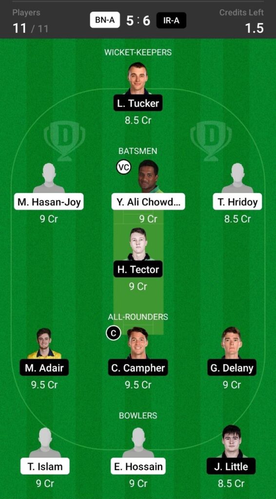 Grand League Team For Bangladesh-A vs Ireland-A