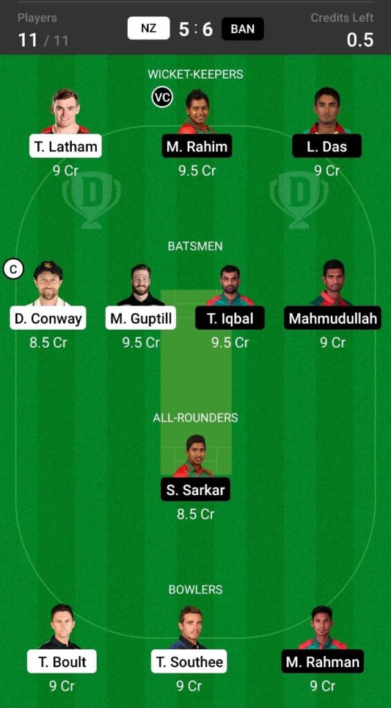 Head To Head Team For New Zealand vs Bangladesh