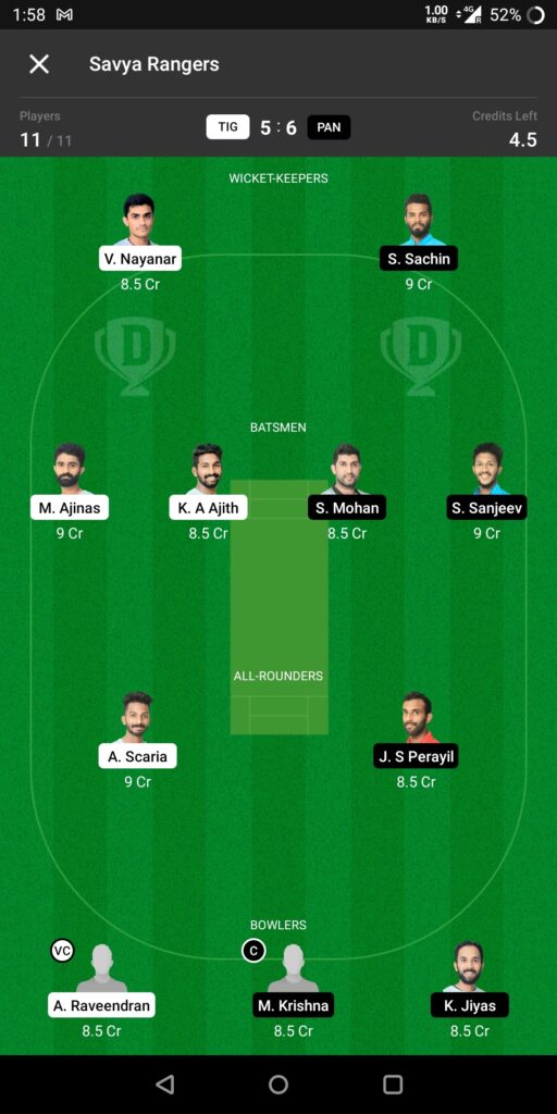 Head To Head Team For Tigers vs Panthers