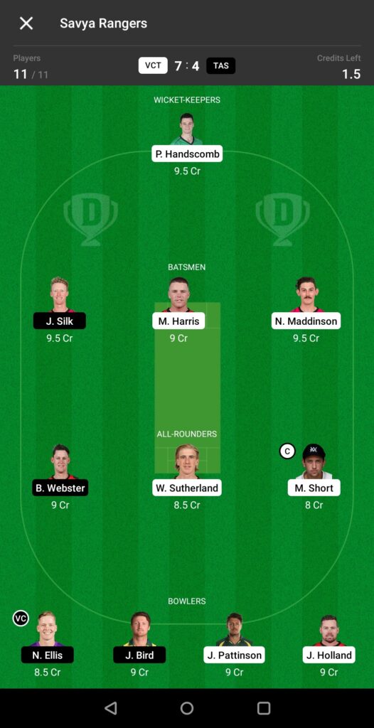 Head To Head Team For Victoria vs Tasmania