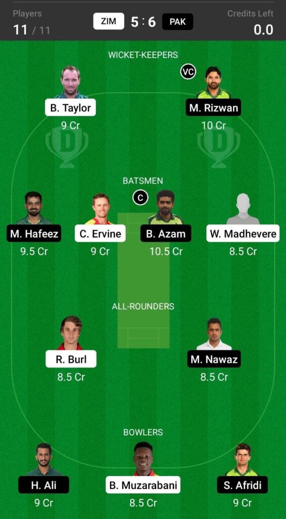 Grand League Team For Zimbabwe vs Pakistan