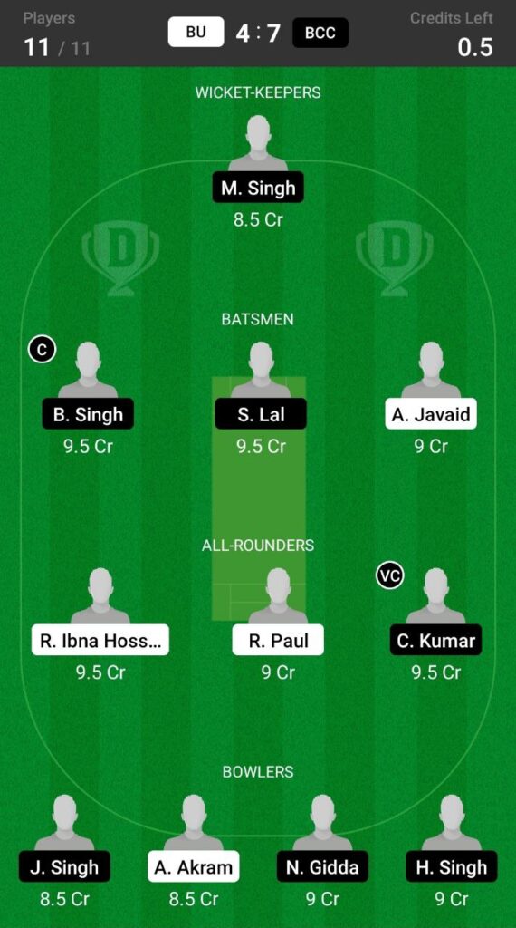 Grand League Team For BU vs BCC 