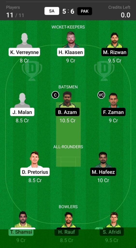 Grand League Team For Pakistan vs South Africa