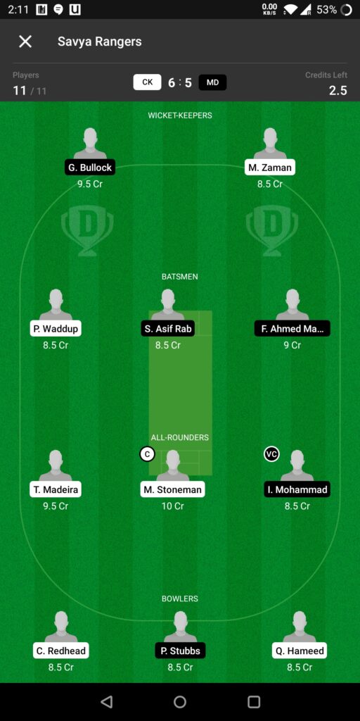 Head to Head Dream11 Team Prediction CK vs MD