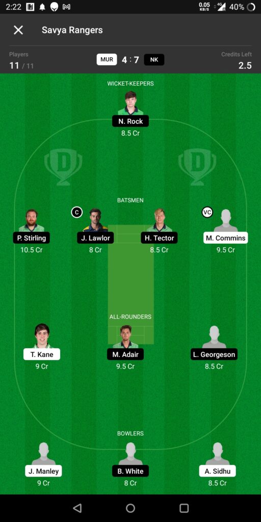 Head to Head Dream11 Team Prediction MUR vs NK