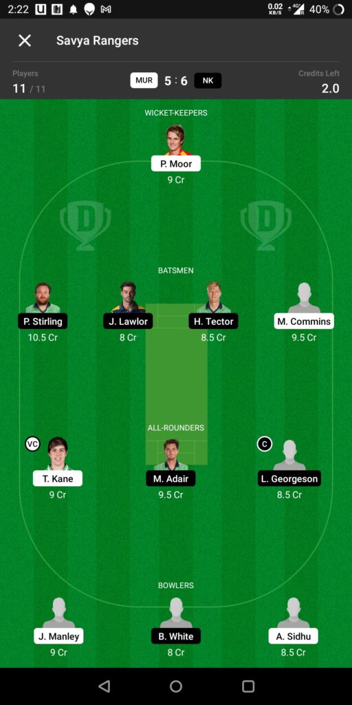 Grand League Dream11 Team Prediction MUR vs NK