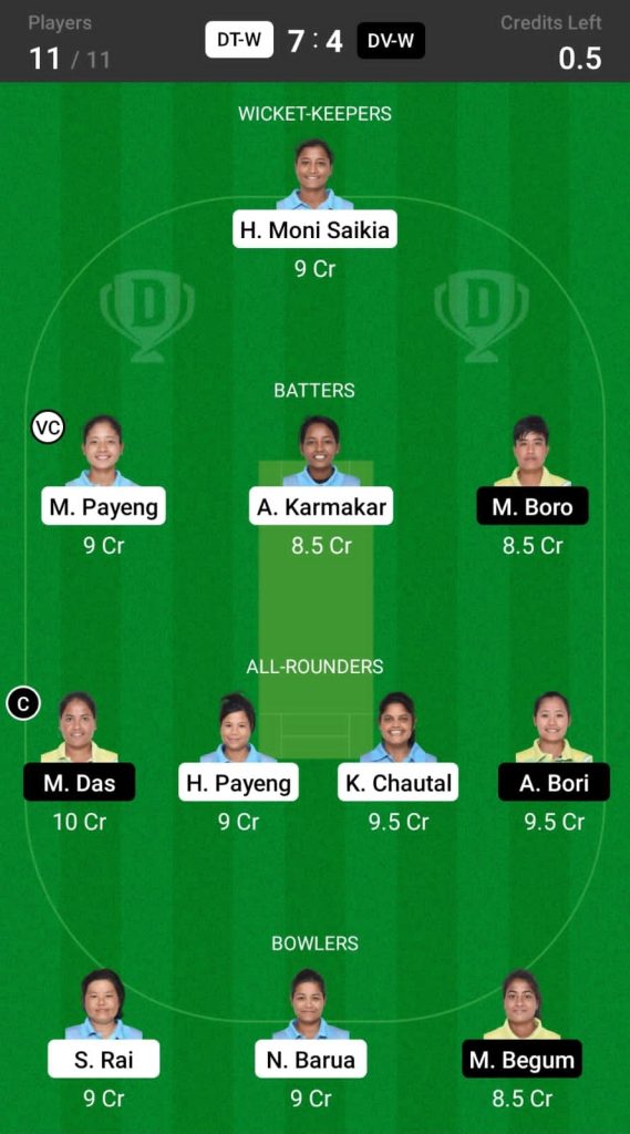 Grand League Dream11 Team Prediction DT-W vs DV-W