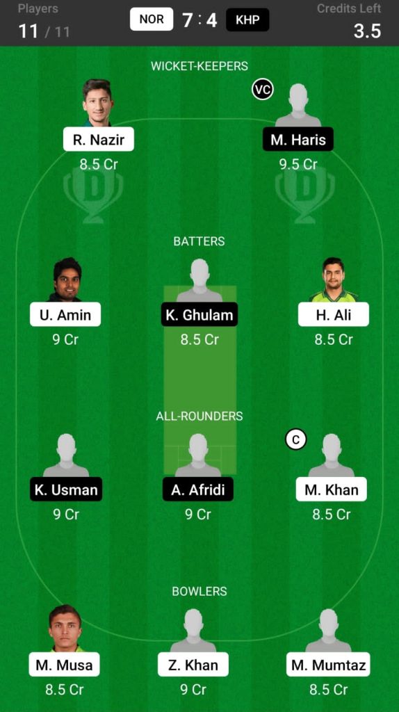 Grand league Dream11 Team Prediction NOR vs KHP