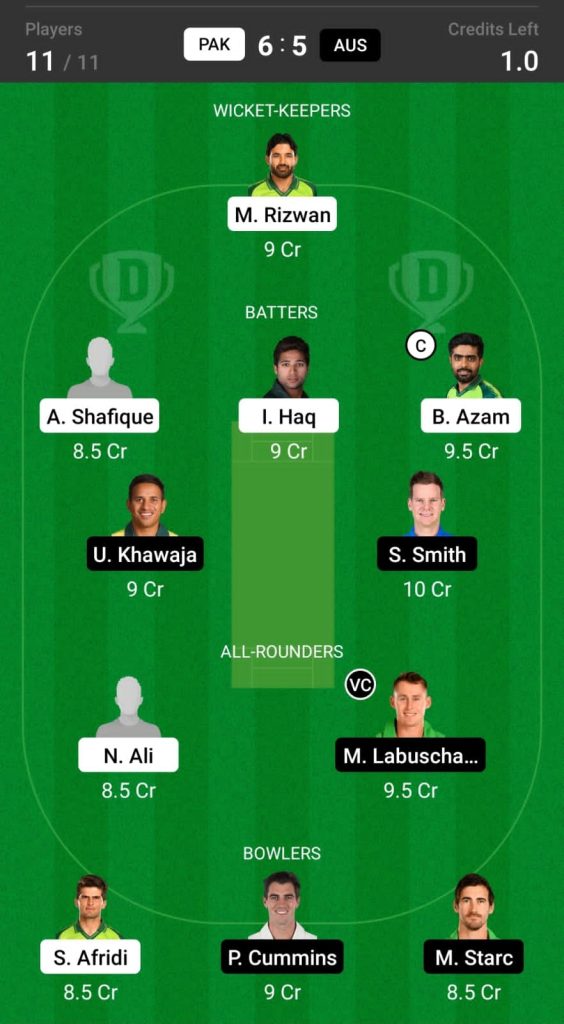 Head to Head Dream11 Team Prediction PAK vs AUS