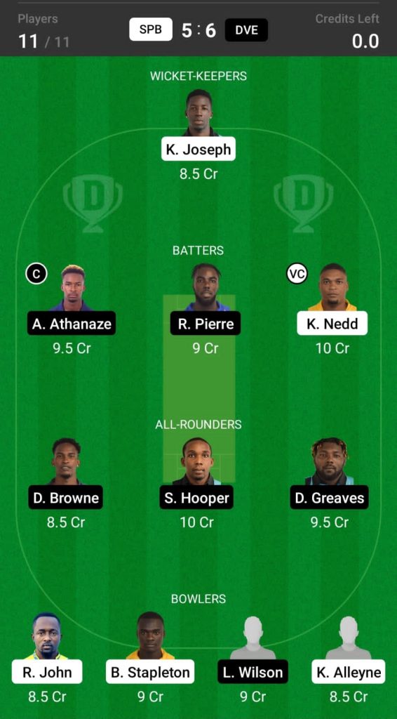 Head to Head Dream11 Team Prediction SPB vs DVE