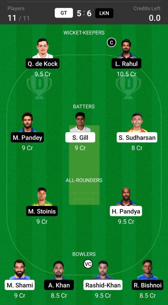 Head To Head Team For GT vs LSG