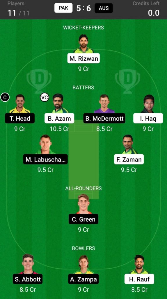 Head to Head Dream11 Team Prediction PAK vs AUS