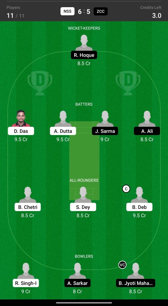 Head to Head Dream11 Team Prediction NSS vs ZCC