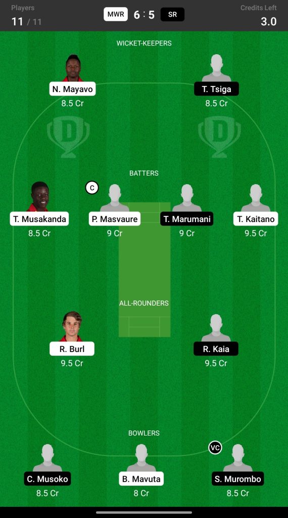 Head to Head Dream11 Team Prediction MWR vs SR