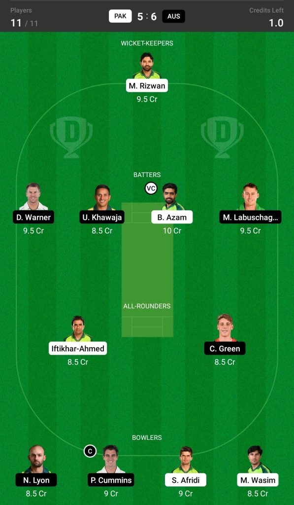 Grand League Dream11 Team Prediction PAK vs AUS