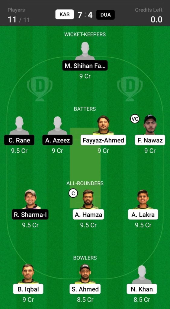 Grand League Dream11 Team Prediction KAS vs DUA