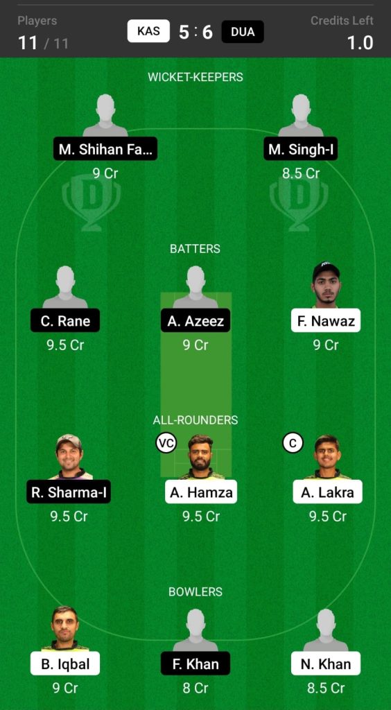 Head to Head Dream11 Team Prediction KAS vs DUA