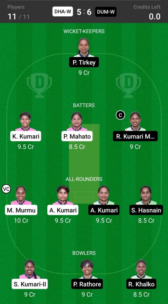 Head To Head Team For DHA-W vs DUM-W