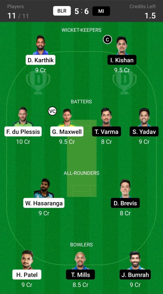 RCB vs MI Head To Head Team