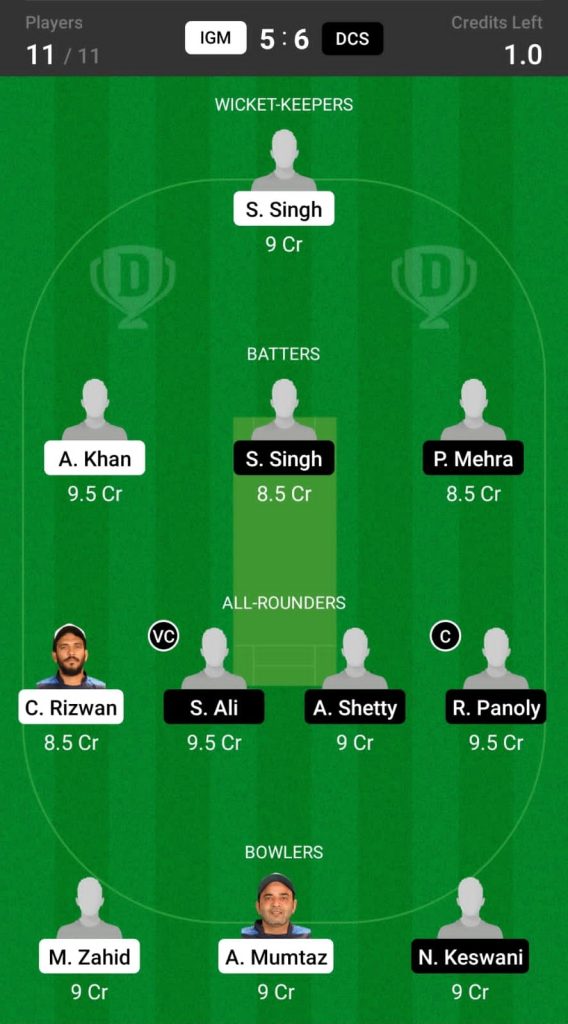 Grand League Dream11 Team Prediction IGM vs DCS