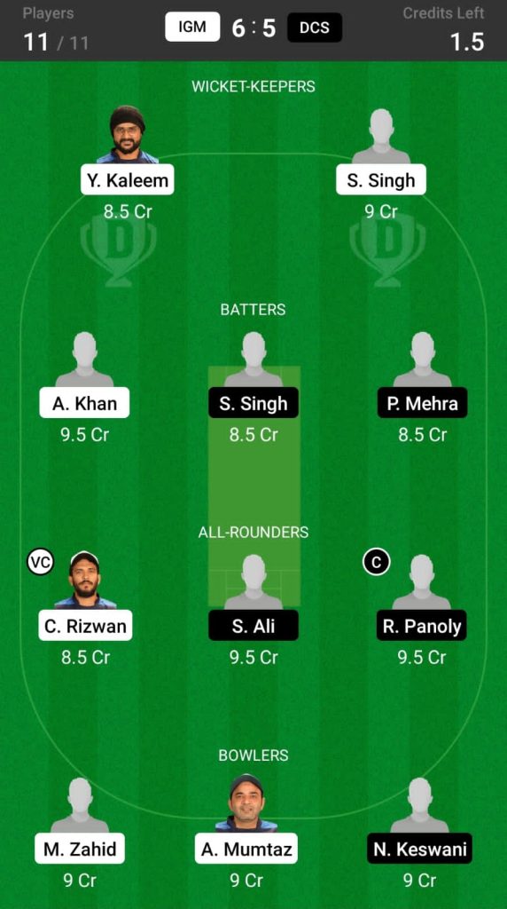 Head to Head Dream11 Team Prediction IGM vs DCS