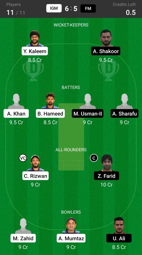 Grand League Dream11 Team Prediction IGM vs FM