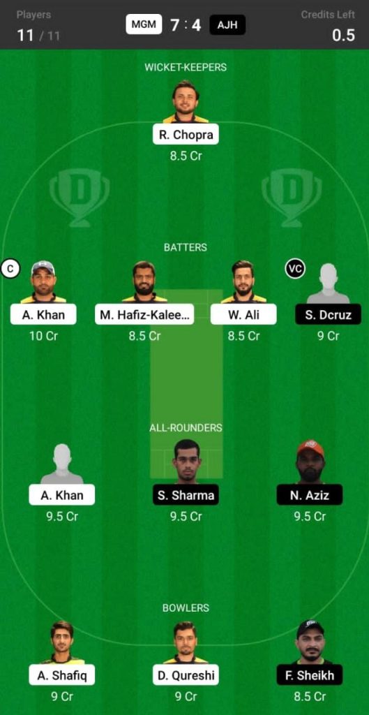 Grand League Dream11 Team Prediction MGM vs AJH