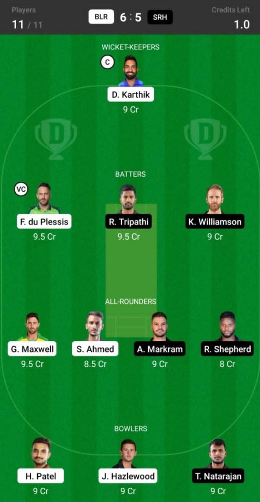 RCB vs SRH Grand League Team