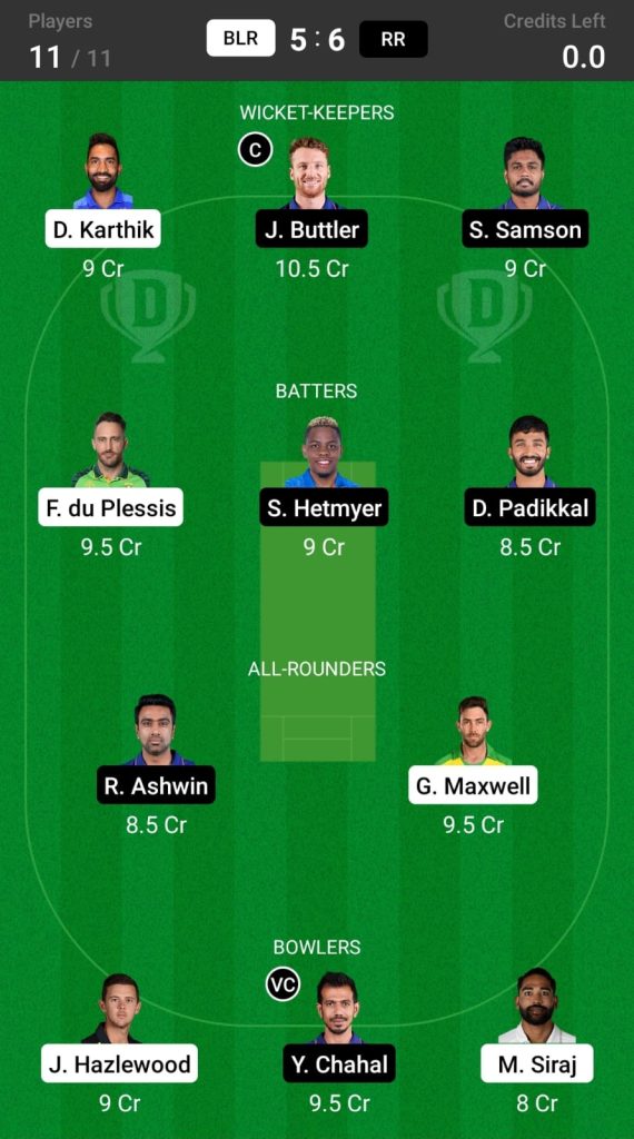 RCB vs RR Grand League Team