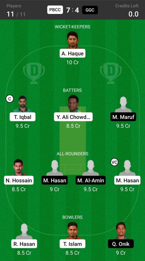 PBCC vs GGC Head to Head team