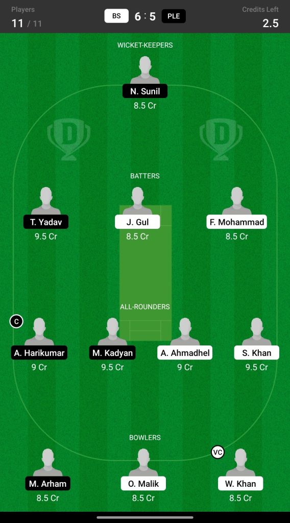 Head to Head Dream11 Team Prediction BS vs PLE