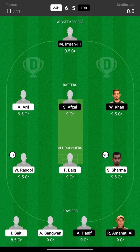 Head to Head Dream11 Team Prediction AJH vs FDD