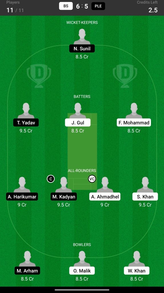 Grand League Dream11 Team Prediction BS vs PLE