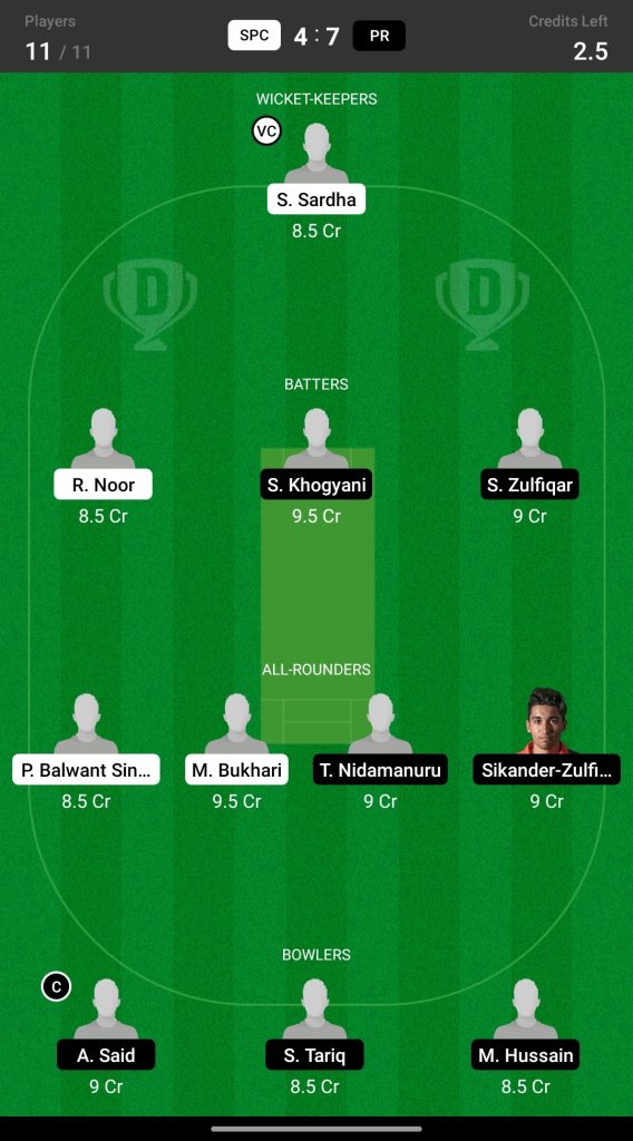 Head to Head Dream11 Team Prediction SPC vs PR