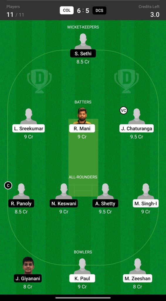 Grand League Dream11 Team Prediction COL vs DCS