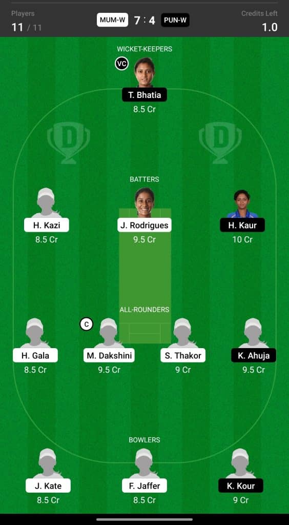 Head to Head Dream11 Team Prediction MUM-W vs PUN-W