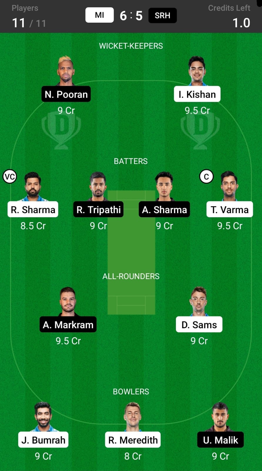 MI vs SRH Head to head team