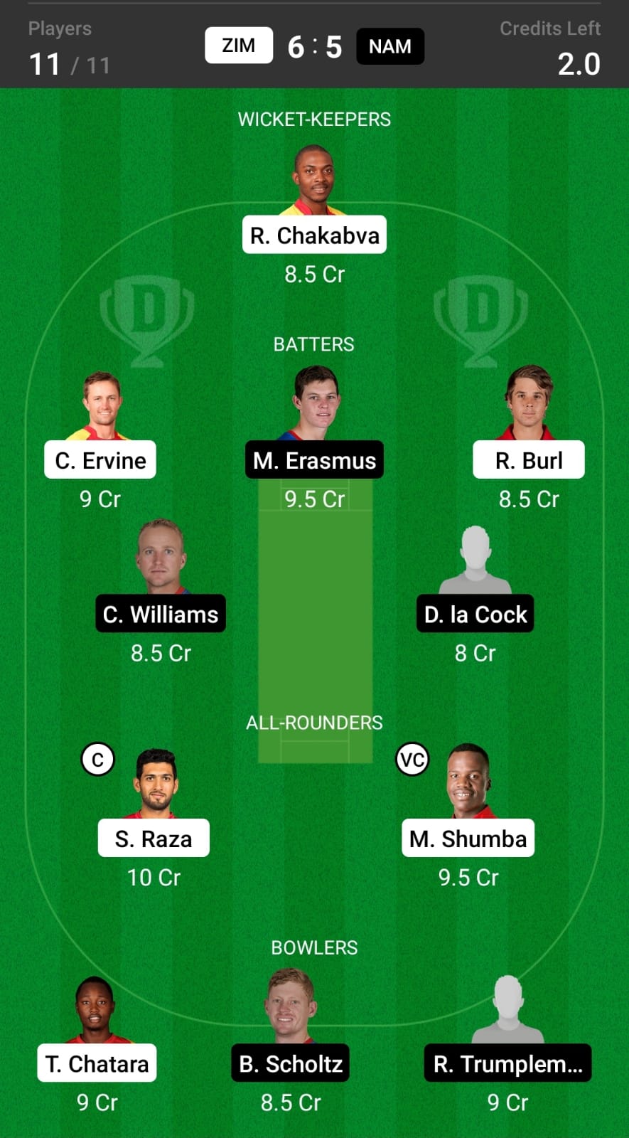 ZIM vs NAM Head to head team