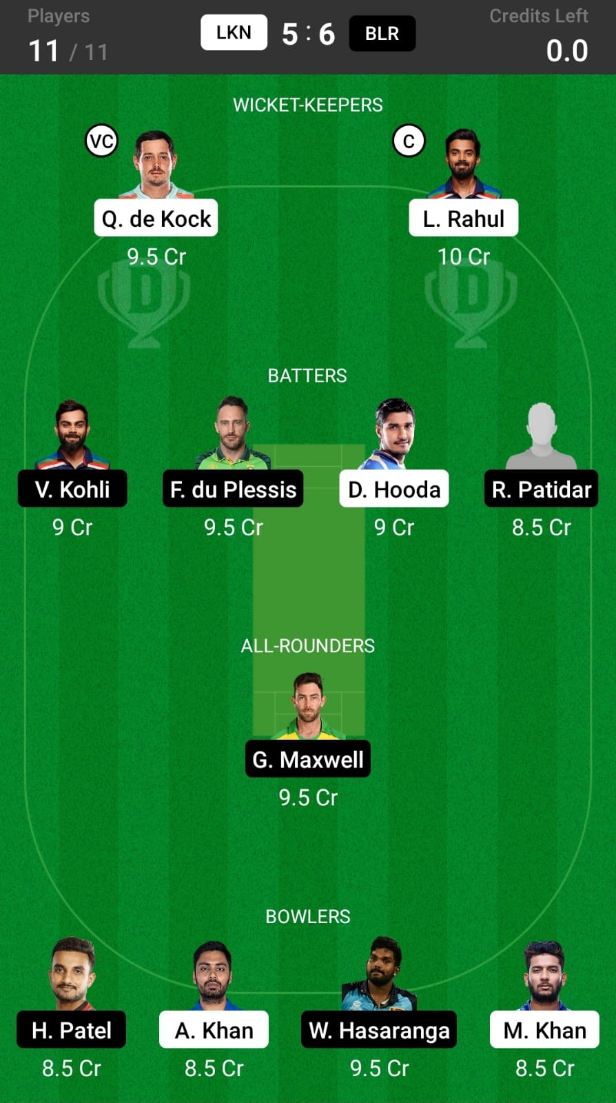 LSG vs RCB Grand League Team