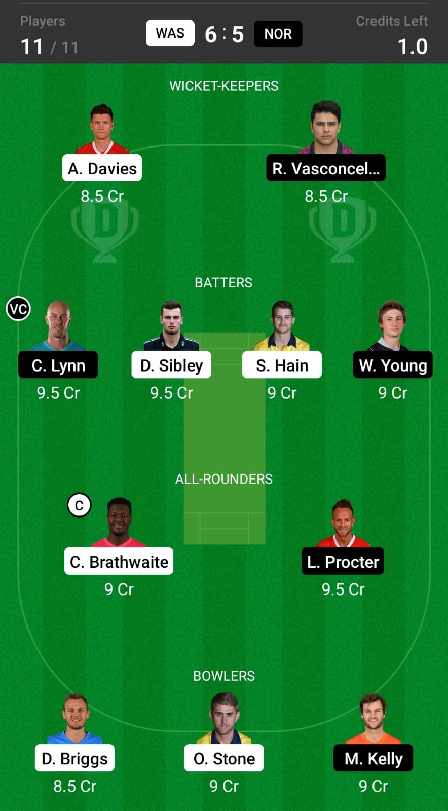 WAS vs NOR Grand League Team